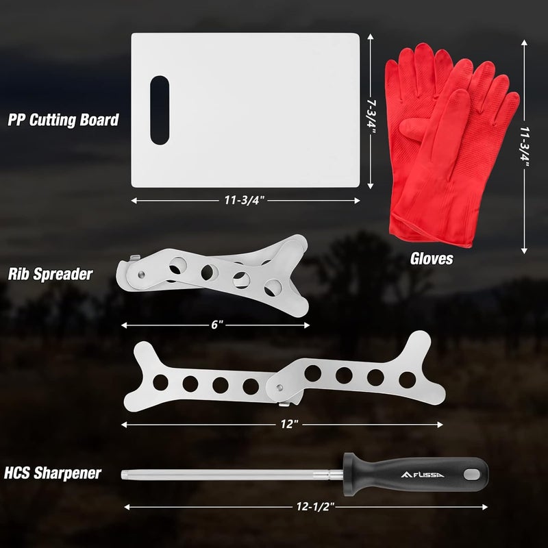 FLISSA Hunting Field Dressing Kit, 10 Piece Hunting Knife Set with Skinning Knife, Butcher Game Processing Kit with Portable Storage Case for Deer, Meat Processing, Fishing, Camping, Survival - Image 3